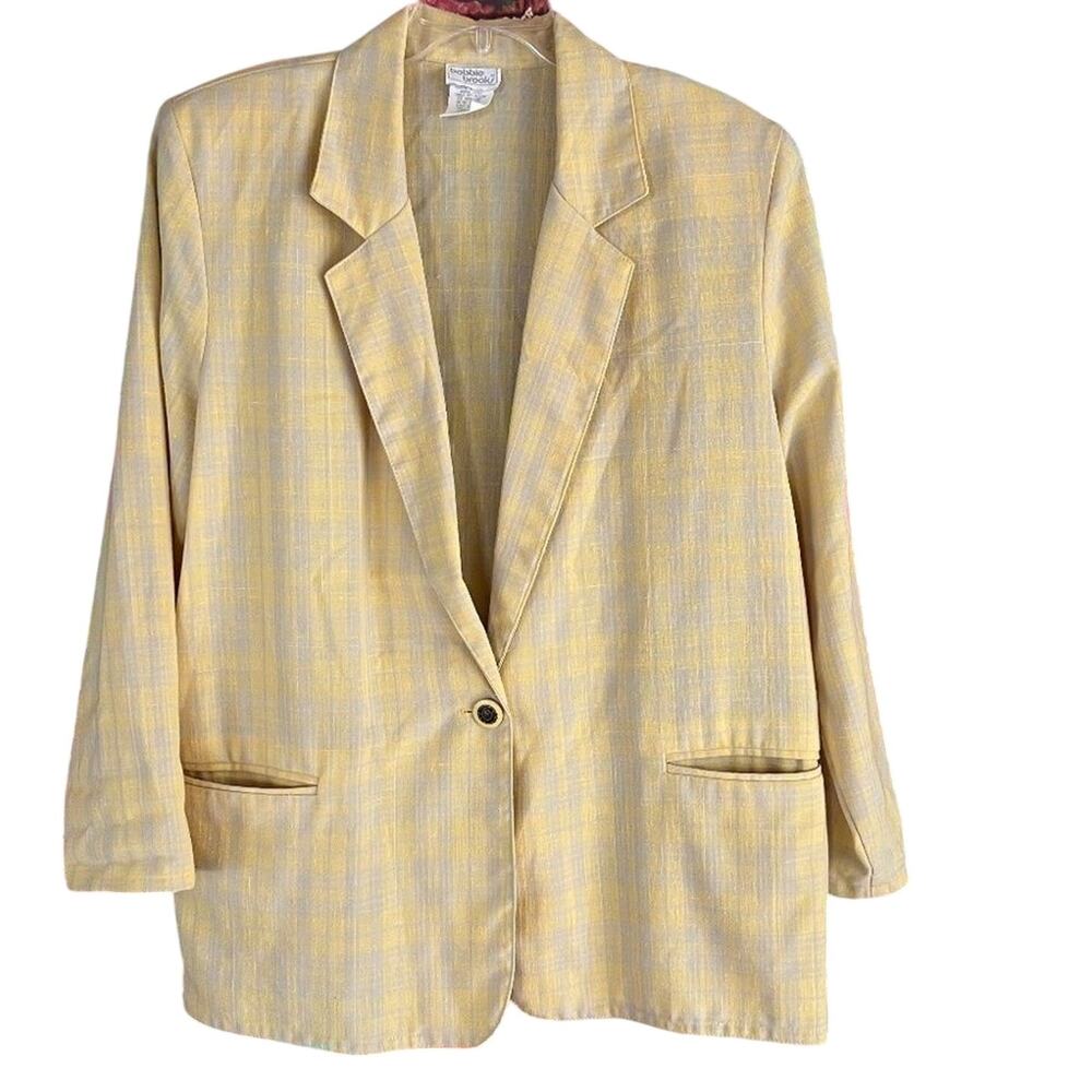 Vintage Bobbie Brooks Yellow Plaid Boxy Blazer Jacket Size Large 16/18